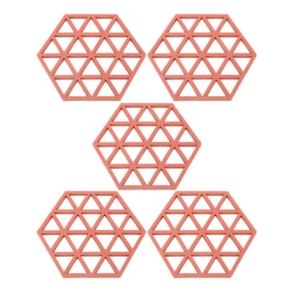 5pc Silicone Hexageon Placemat Heat Insulation Dish Cup Bowl Mat for Dining Table Red V1294-YM0521-3118230086312