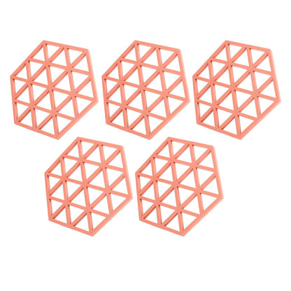 5pc Silicone Hexageon Placemat Heat Insulation Dish Cup Bowl Mat for Dining Table Red V1294-YM0521-3118230086312