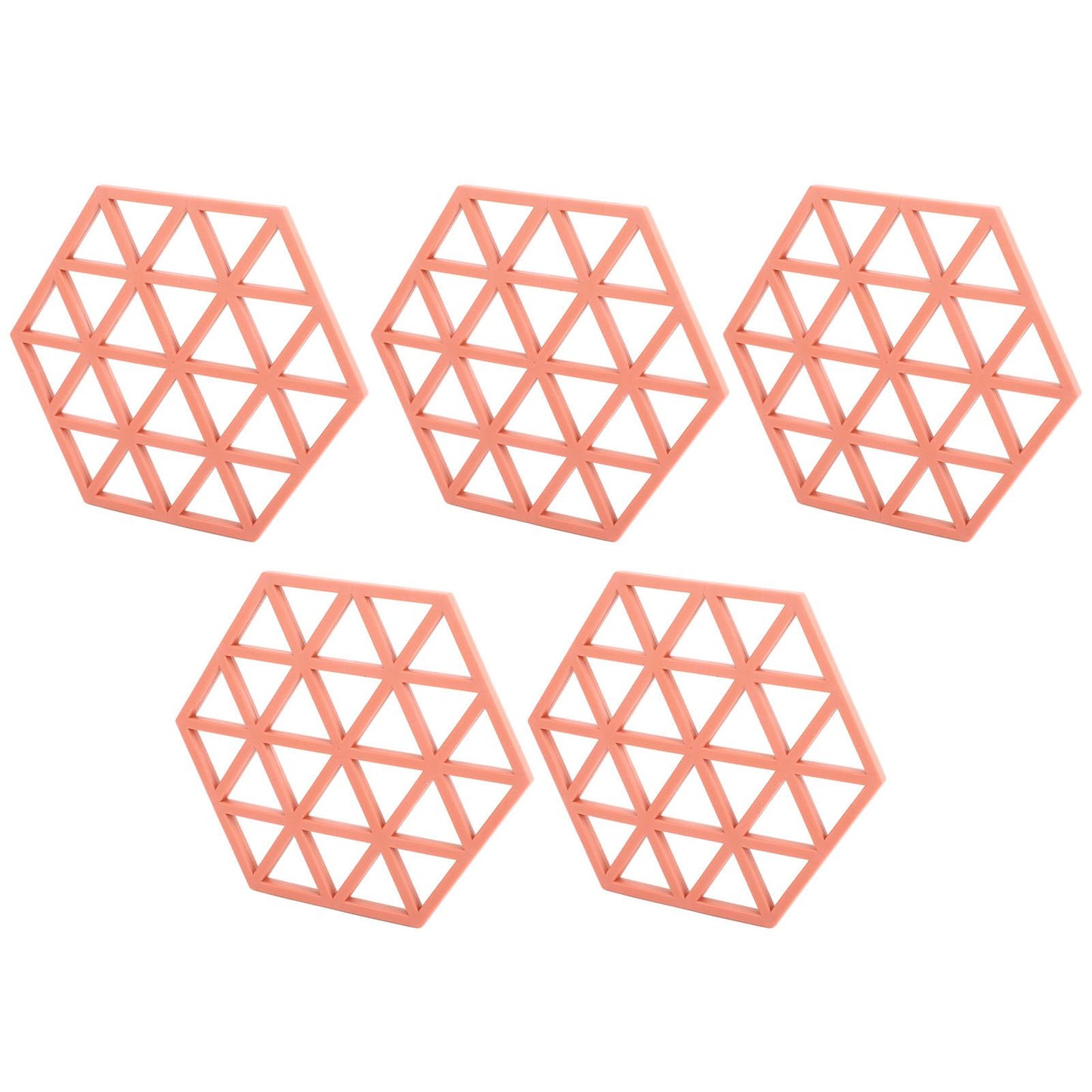 5pc Silicone Hexageon Placemat Heat Insulation Dish Cup Bowl Mat for Dining Table Red V1294-YM0521-3118230086312