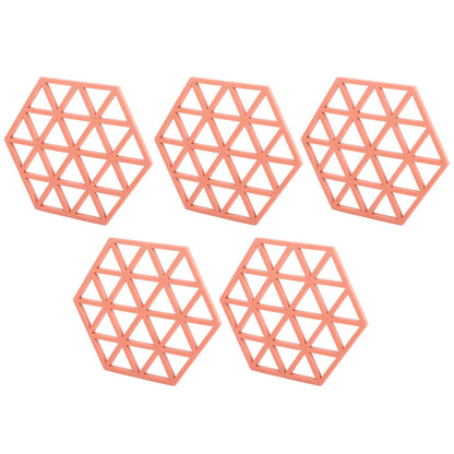 5pc Silicone Hexageon Placemat Heat Insulation Dish Cup Bowl Mat for Dining Table Red V1294-YM0521-3118230086312