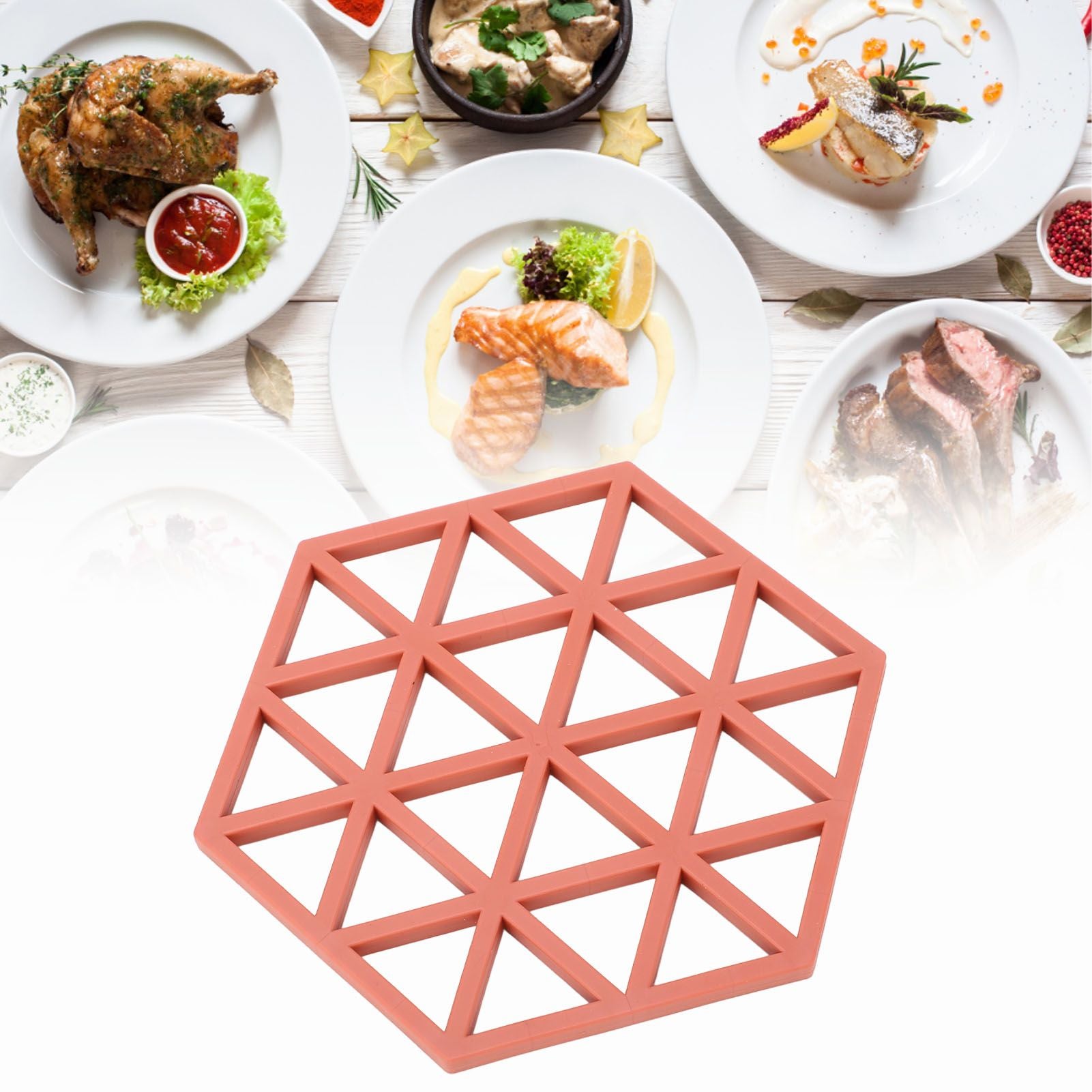 5pc Silicone Hexageon Placemat Heat Insulation Dish Cup Bowl Mat for Dining Table Red V1294-YM0521-3118230086312