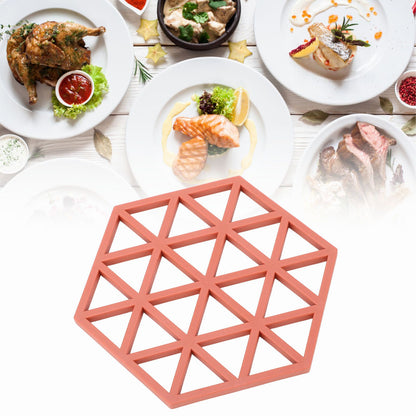 5pc Silicone Hexageon Placemat Heat Insulation Dish Cup Bowl Mat for Dining Table Red V1294-YM0521-3118230086312