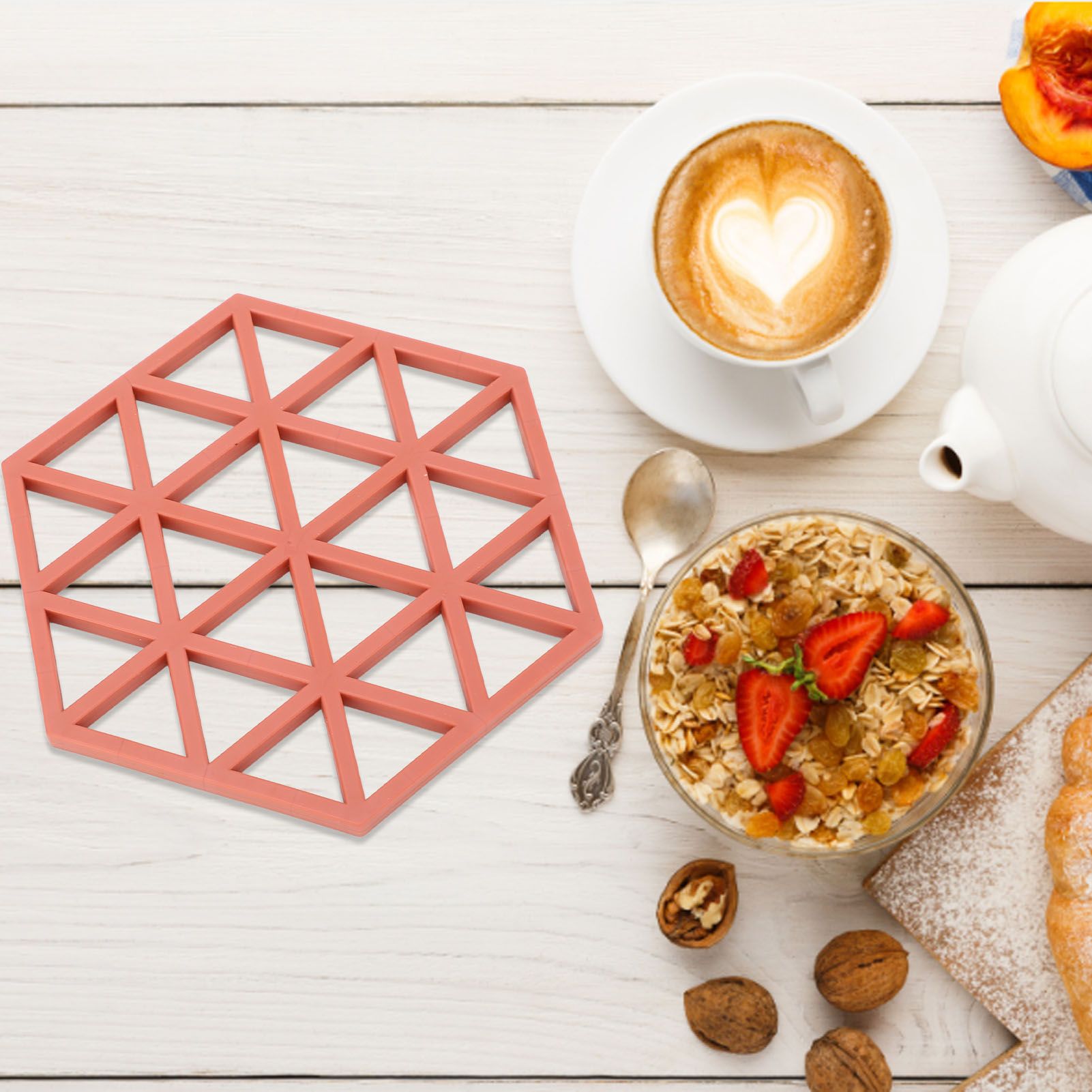5pc Silicone Hexageon Placemat Heat Insulation Dish Cup Bowl Mat for Dining Table Red V1294-YM0521-3118230086312