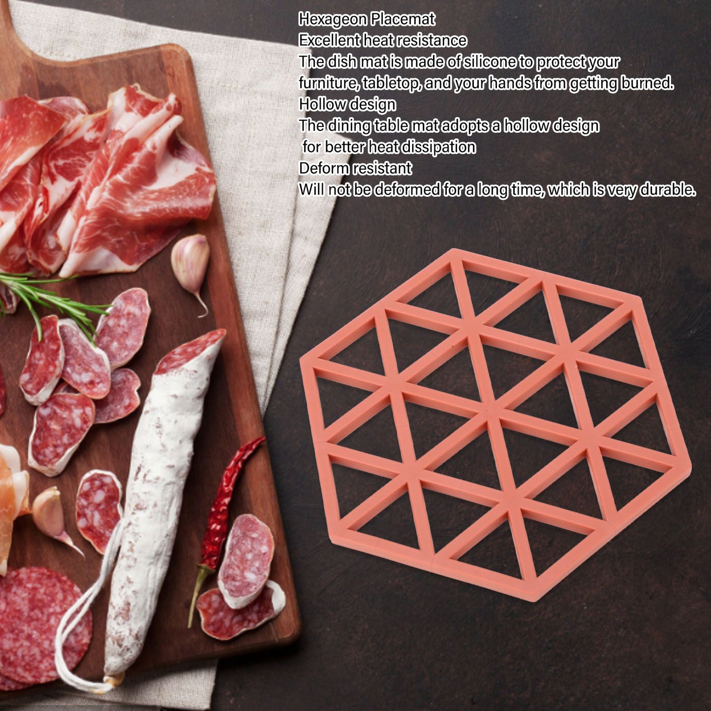 5pc Silicone Hexageon Placemat Heat Insulation Dish Cup Bowl Mat for Dining Table Red V1294-YM0521-3118230086312