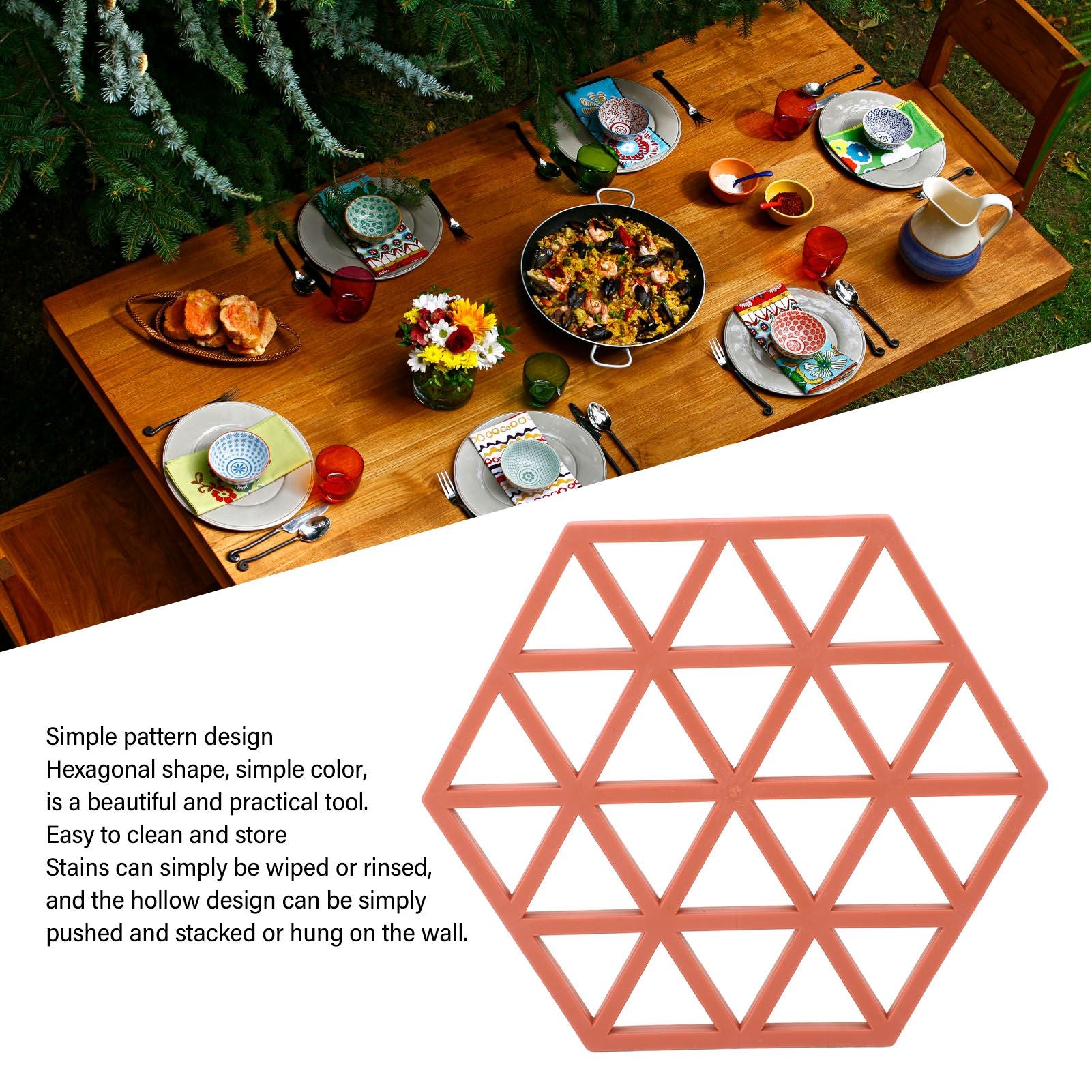 5pc Silicone Hexageon Placemat Heat Insulation Dish Cup Bowl Mat for Dining Table Red V1294-YM0521-3118230086312