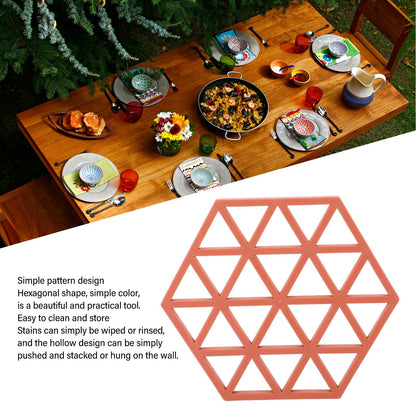 5pc Silicone Hexageon Placemat Heat Insulation Dish Cup Bowl Mat for Dining Table Red V1294-YM0521-3118230086312