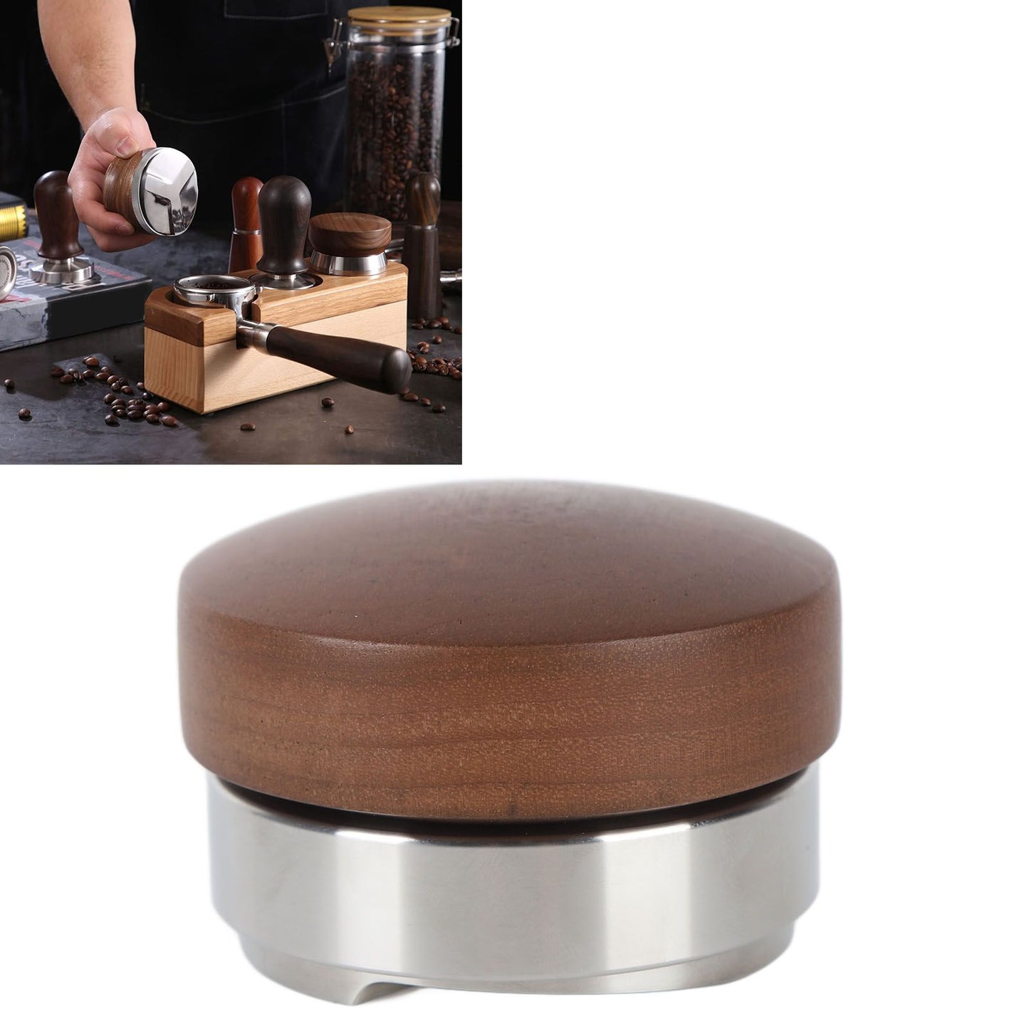 58mm Coffee Distributor Tamper Adjustable Depth Coffee Leveler Coffee Distribution Tool With Walnut Wood V1294-YM0521-3118230087211