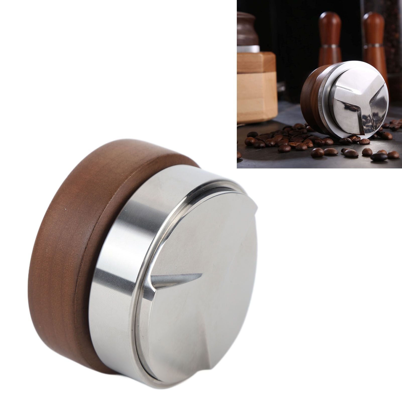 58mm Coffee Distributor Tamper Adjustable Depth Coffee Leveler Coffee Distribution Tool With Walnut Wood V1294-YM0521-3118230087211