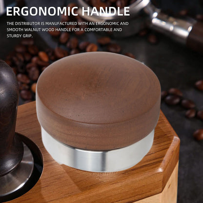 58mm Coffee Distributor Tamper Adjustable Depth Coffee Leveler Coffee Distribution Tool With Walnut Wood V1294-YM0521-3118230087211
