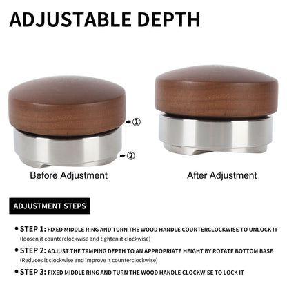 58mm Coffee Distributor Tamper Adjustable Depth Coffee Leveler Coffee Distribution Tool With Walnut Wood V1294-YM0521-3118230087211