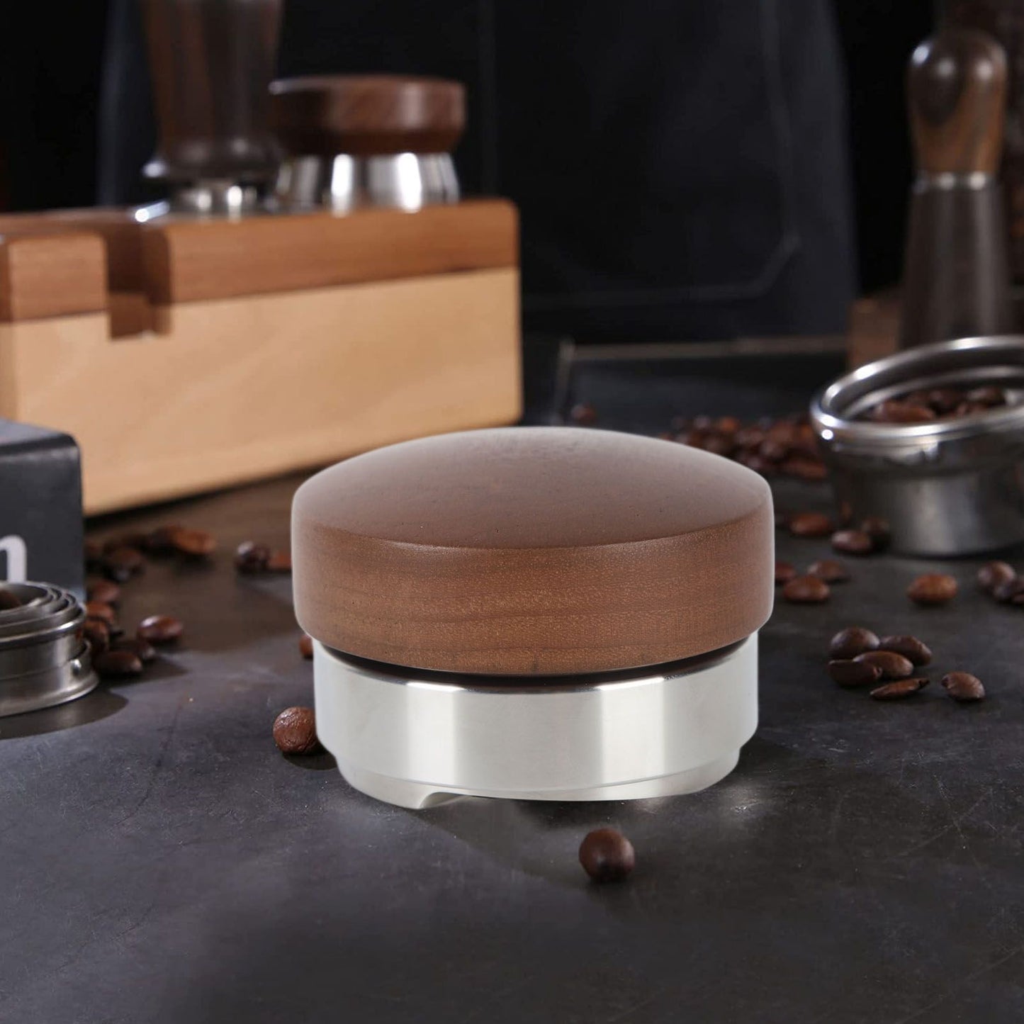 58mm Coffee Distributor Tamper Adjustable Depth Coffee Leveler Coffee Distribution Tool With Walnut Wood V1294-YM0521-3118230087211
