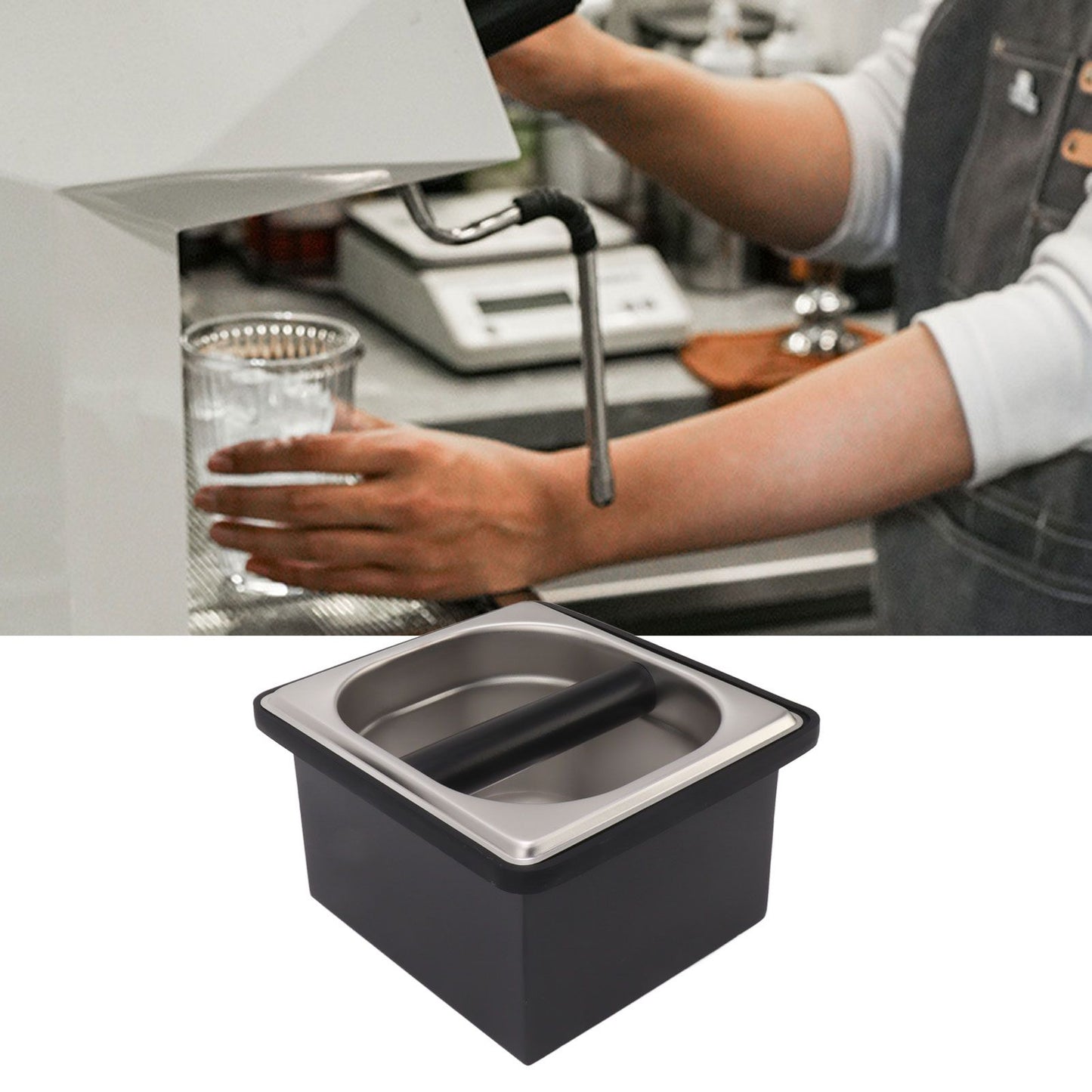 Coffee Knock Box Rubber Coffee Box with Removable Stainless Steel Ground Container for Cafe Bar S V1294-YM0521-3118230088811