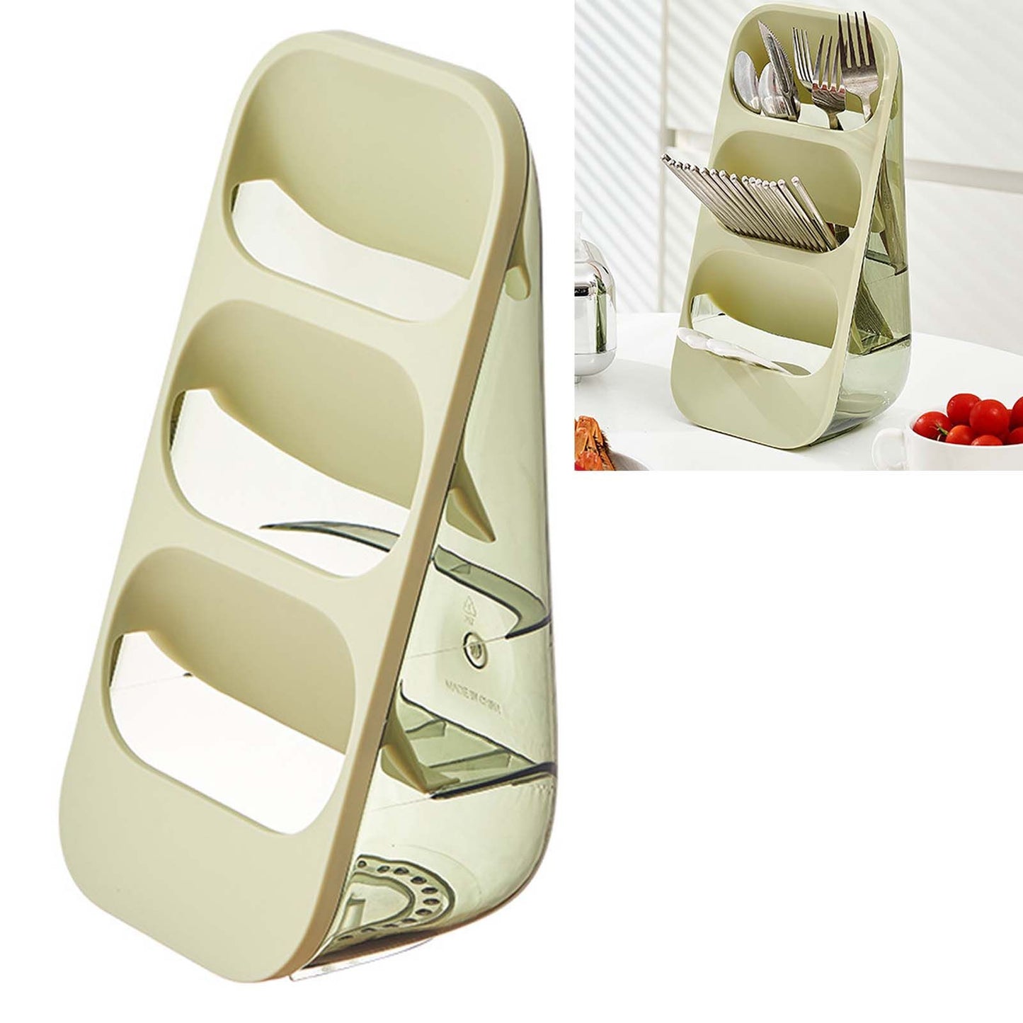 3 Layer Chopsticks Knife Storage Rack Holder Waterproof Knife Storage Drainage Bracket Container Green V1294-YM0521-3118230089913