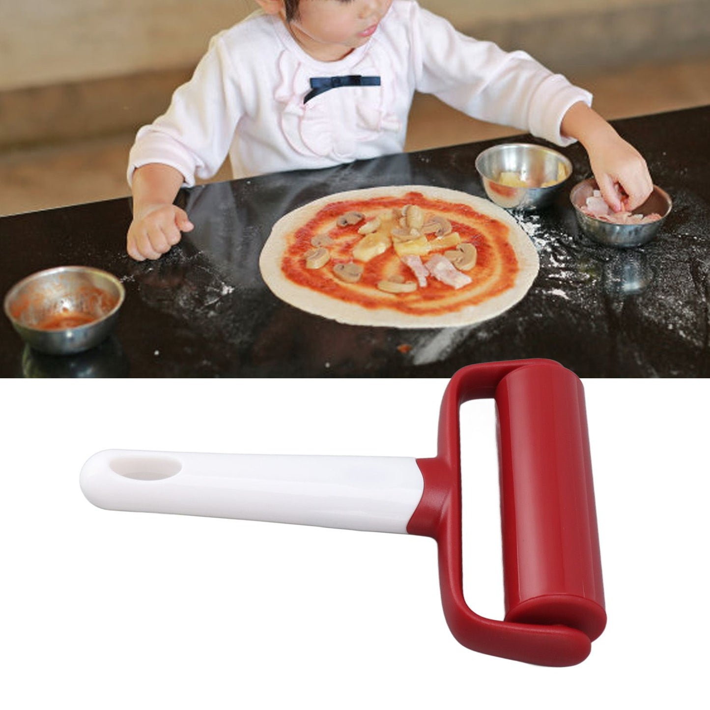 Small Rolling Pin Prevent Slip Hangable T Type Plastic Dough Roller with Handle for Pizza Pie Crust V1294-YM0521-3118230097211