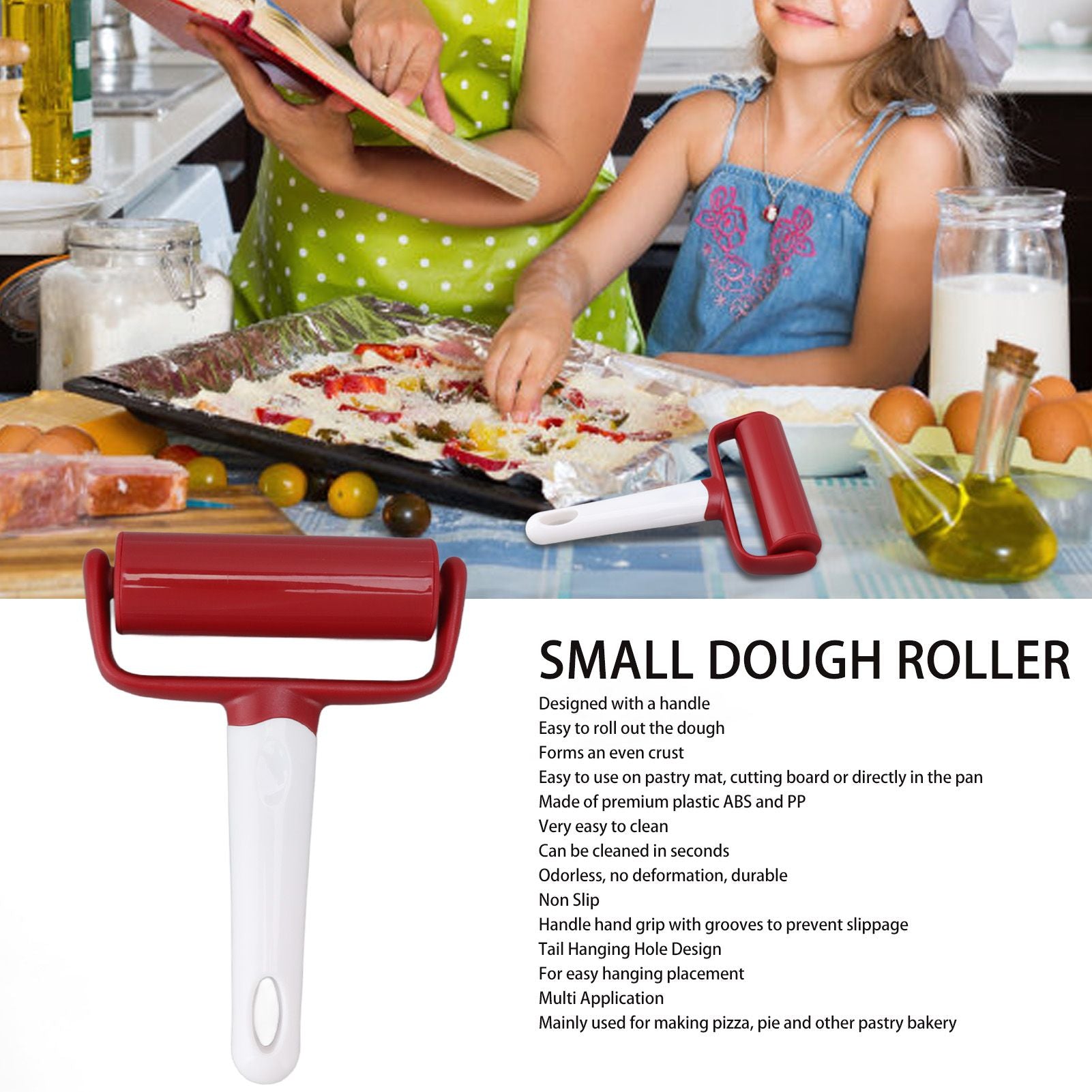 Small Rolling Pin Prevent Slip Hangable T Type Plastic Dough Roller with Handle for Pizza Pie Crust V1294-YM0521-3118230097211