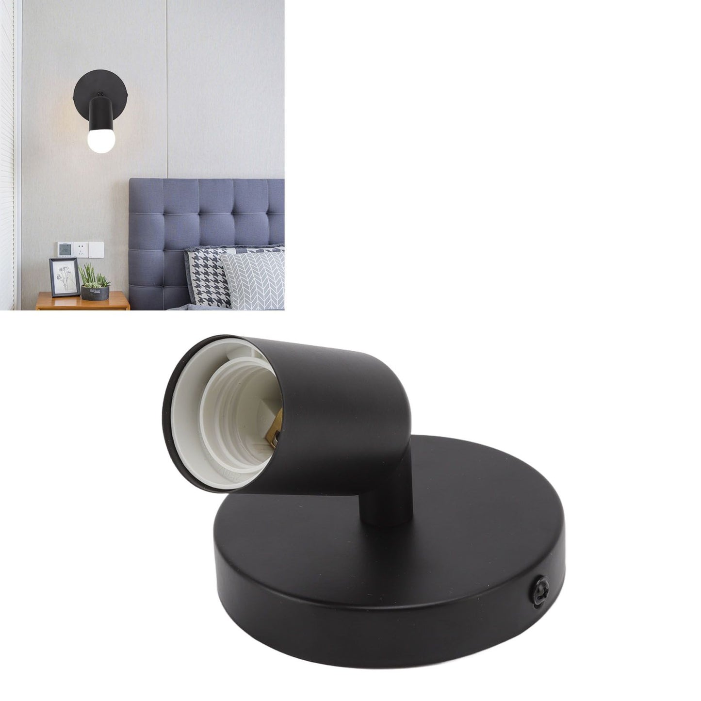 E26 E27 Wall Lamp Holder Modern Simple Wall Lamp Base for Bedroom Living Room Showcase 85-265V Black V1294-YM0521-3119220171711