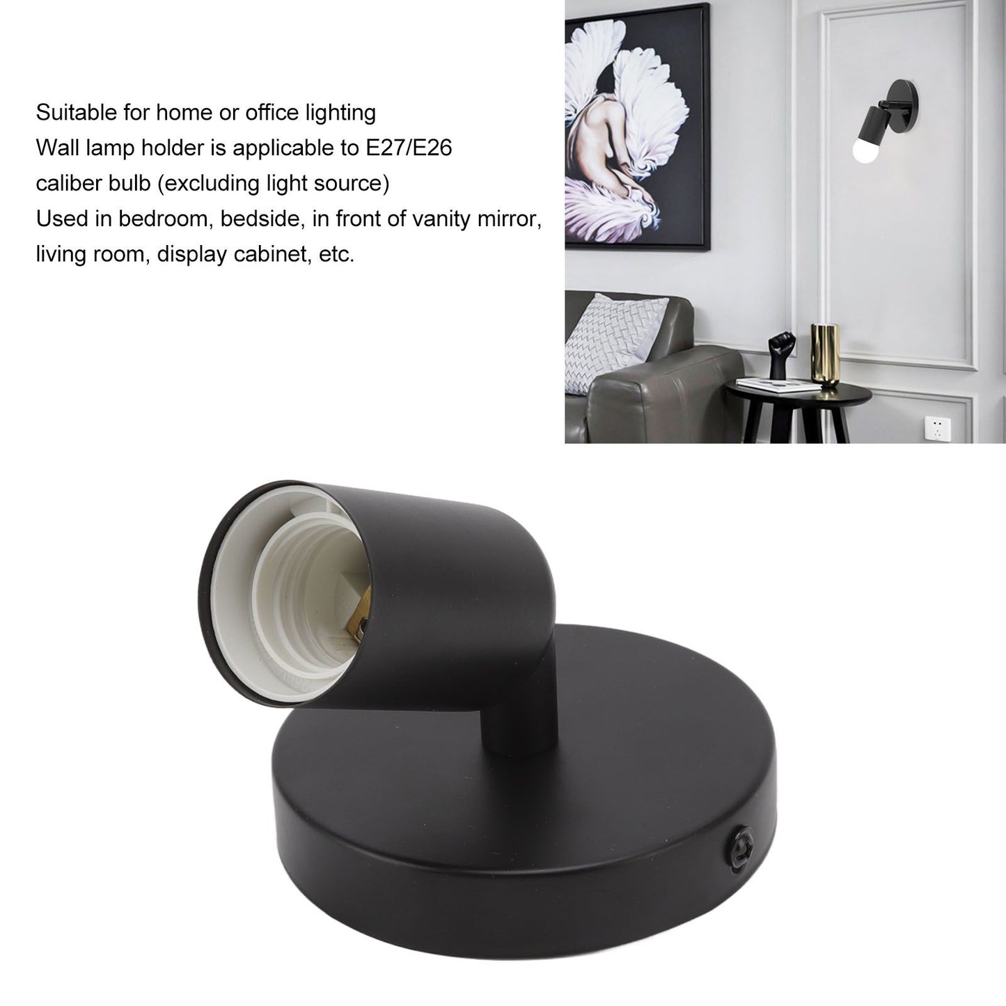 E26 E27 Wall Lamp Holder Modern Simple Wall Lamp Base for Bedroom Living Room Showcase 85-265V Black V1294-YM0521-3119220171711
