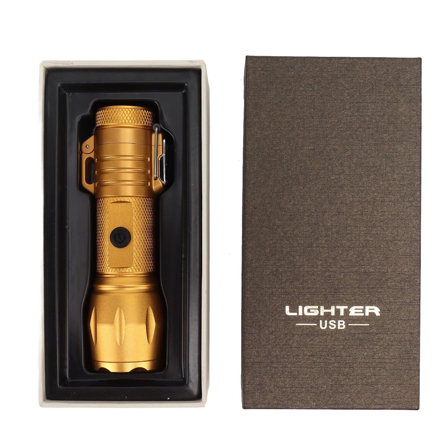 Electric Lighter Waterproof Windproof Aluminum Alloy Portable Lighter with Flashlight 3.7v Gold V1294-YM0521-3119220176313