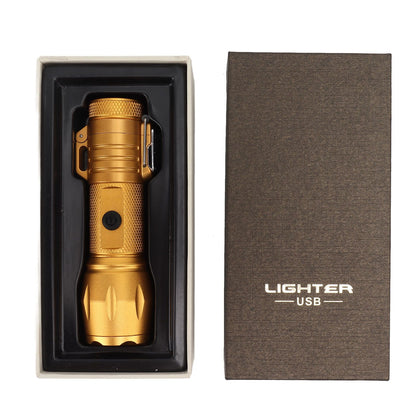 Electric Lighter Waterproof Windproof Aluminum Alloy Portable Lighter with Flashlight 3.7v Gold V1294-YM0521-3119220176313