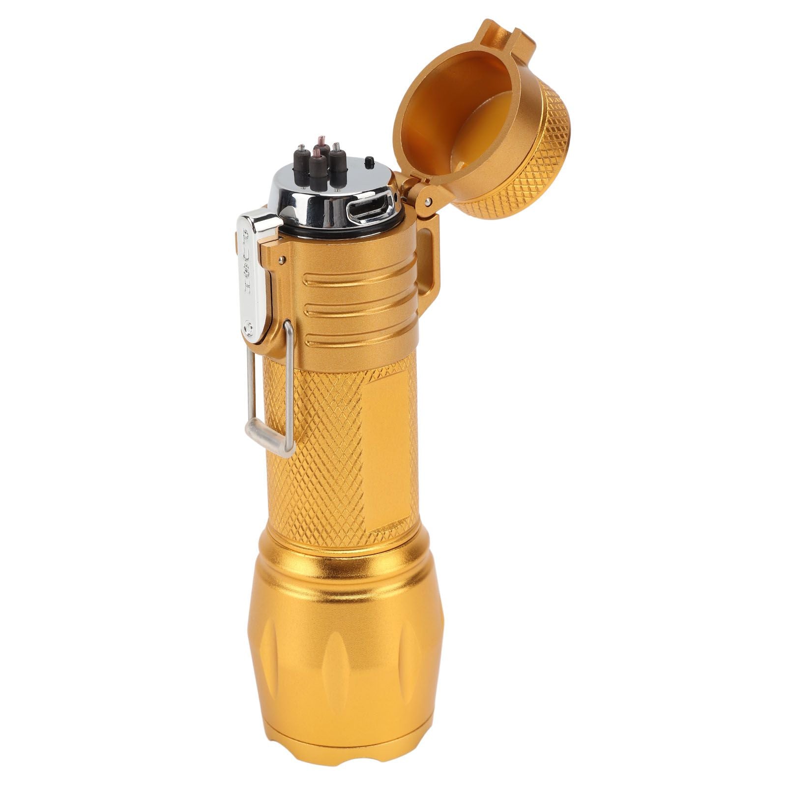 Electric Lighter Waterproof Windproof Aluminum Alloy Portable Lighter with Flashlight 3.7v Gold V1294-YM0521-3119220176313