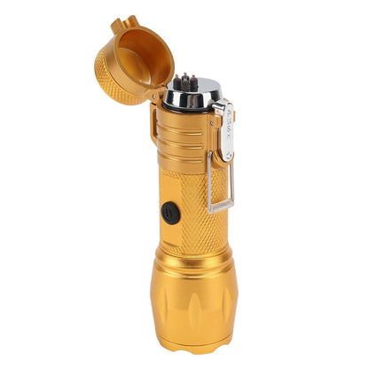 Electric Lighter Waterproof Windproof Aluminum Alloy Portable Lighter with Flashlight 3.7v Gold V1294-YM0521-3119220176313