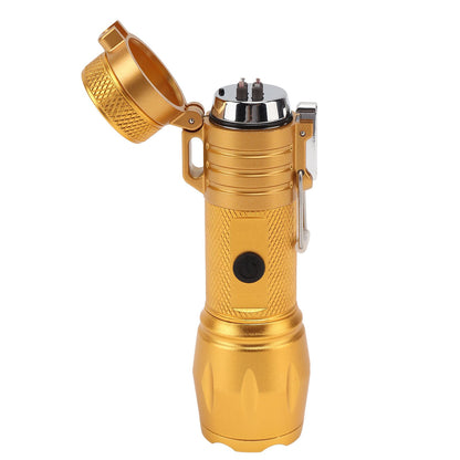 Electric Lighter Waterproof Windproof Aluminum Alloy Portable Lighter with Flashlight 3.7v Gold V1294-YM0521-3119220176313