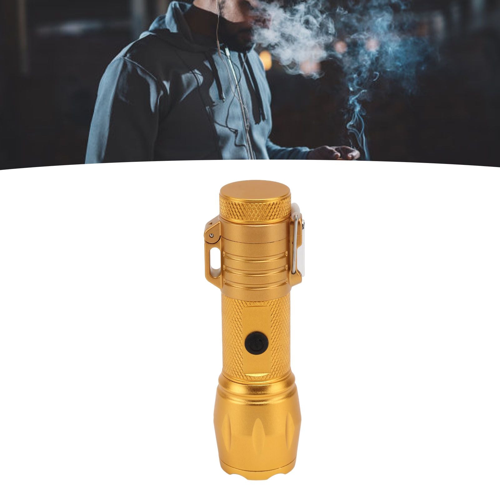 Electric Lighter Waterproof Windproof Aluminum Alloy Portable Lighter with Flashlight 3.7v Gold V1294-YM0521-3119220176313
