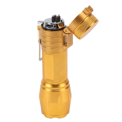 Electric Lighter Waterproof Windproof Aluminum Alloy Portable Lighter with Flashlight 3.7v Gold V1294-YM0521-3119220176313