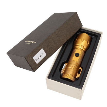 Electric Lighter Waterproof Windproof Aluminum Alloy Portable Lighter with Flashlight 3.7v Gold V1294-YM0521-3119220176313