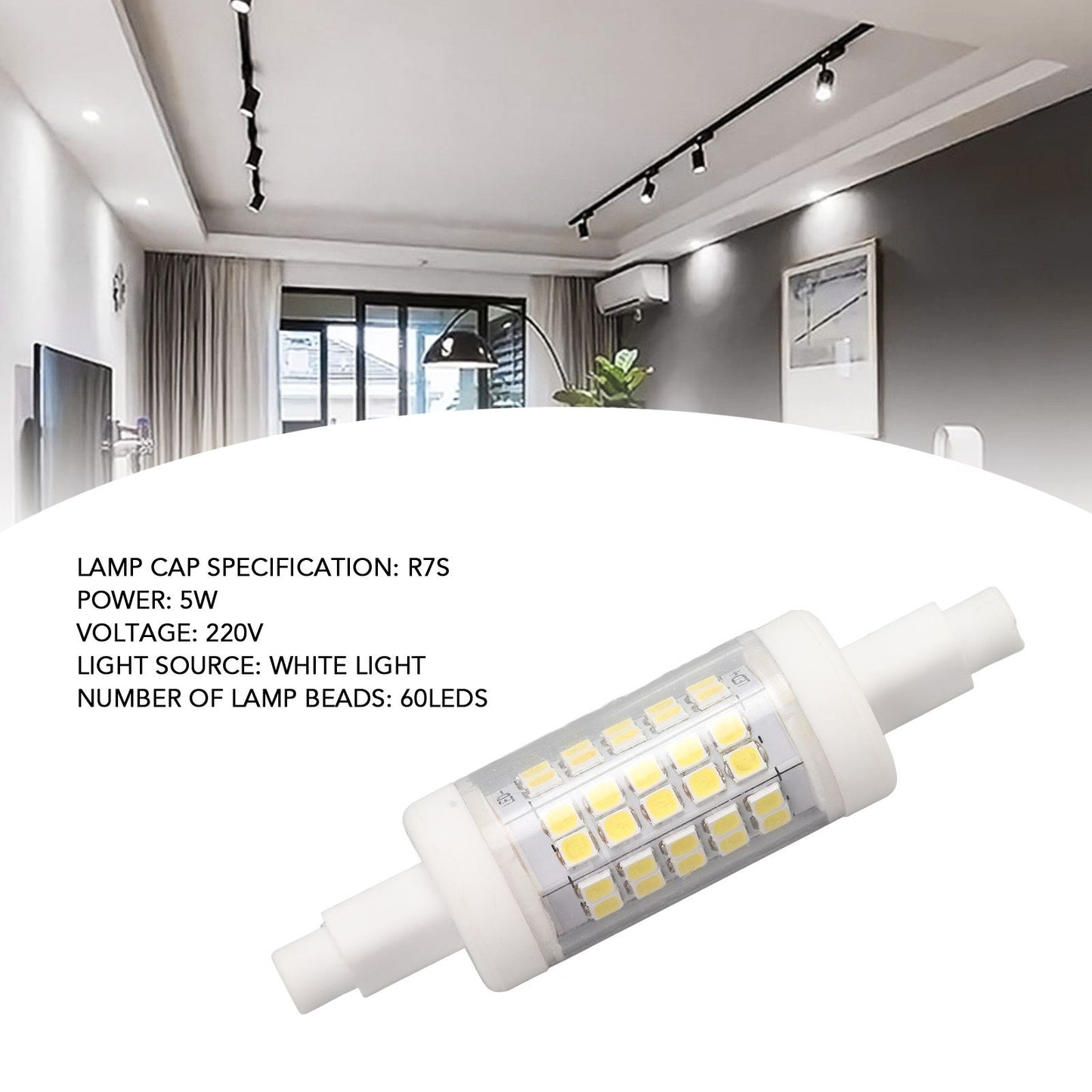 R7s LED Bulb 80mm 5W Double End Floodlight with 60LED 6000K White Light Corn Lighting for Replacement 220V V1294-YM0521-3119220176711