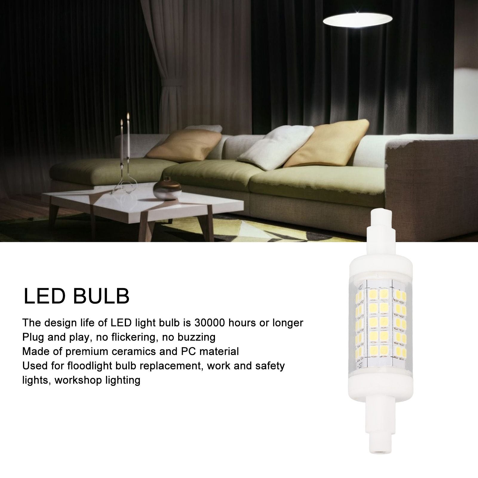 R7s LED Bulb 80mm 5W Double End Floodlight with 60LED 6000K White Light Corn Lighting for Replacement 220V V1294-YM0521-3119220176711