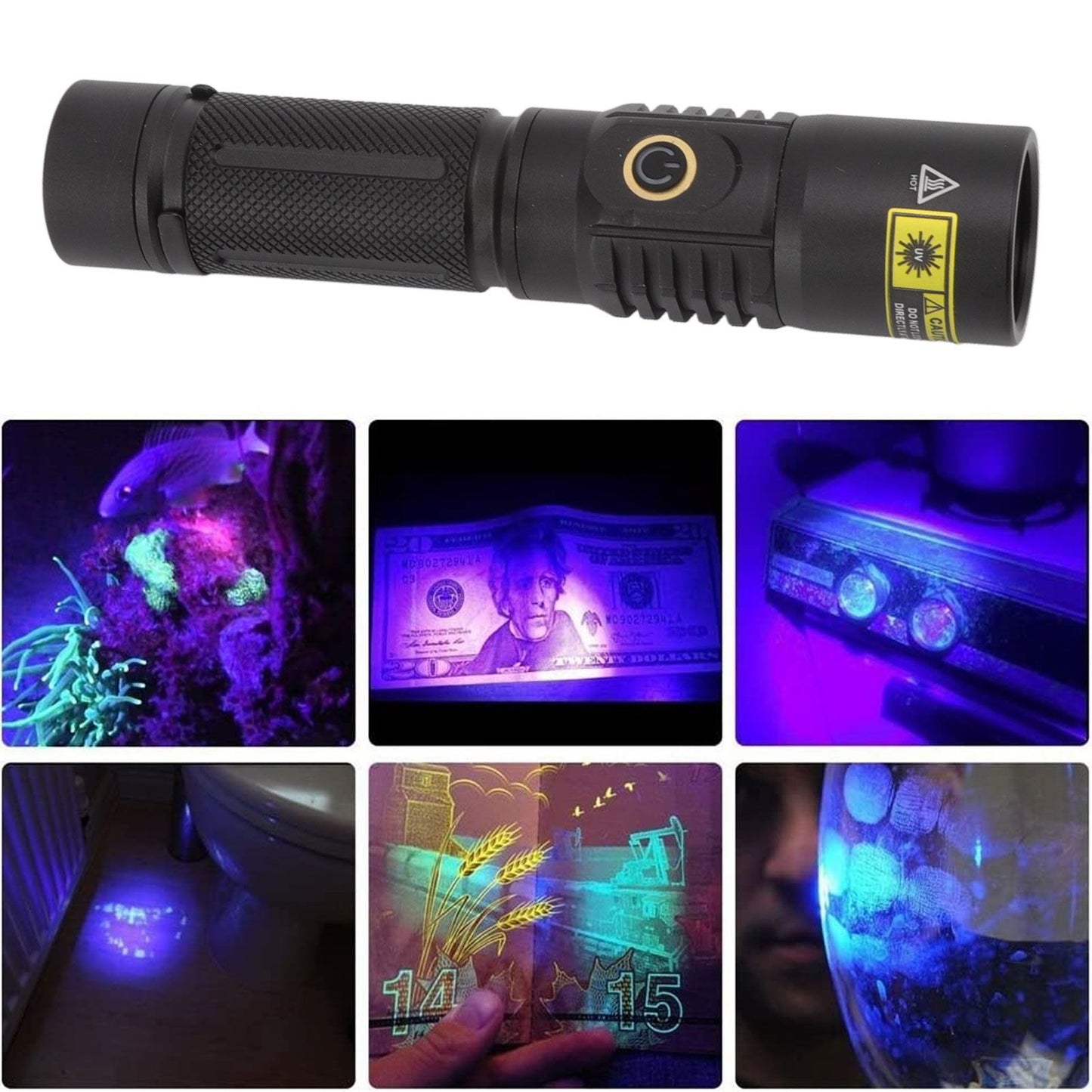Portable 365nm UV Flashlight LED Black Light Torch for Pet Urine Detection Mineral Resin Solidified Scorpion V1294-YM0521-3119220183111