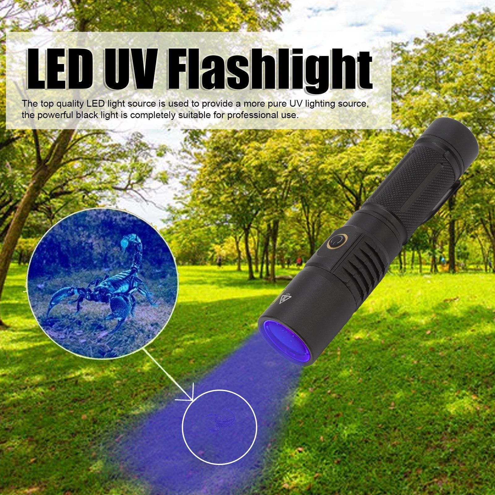 Portable 365nm UV Flashlight LED Black Light Torch for Pet Urine Detection Mineral Resin Solidified Scorpion V1294-YM0521-3119220183111