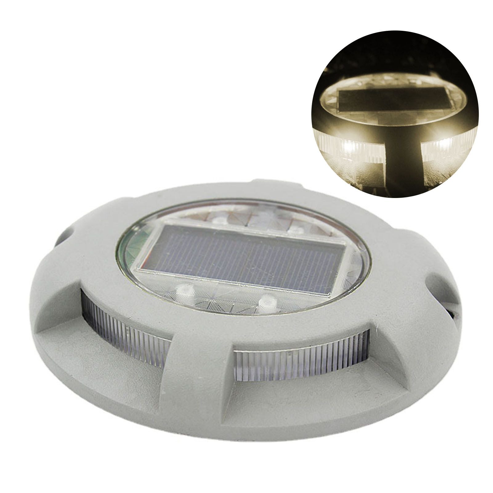 Solar Step Light IP65 Waterproof Round Aluminum Alloy Outdoor LED Stair Lamp for Deck Courtyard Pathway Warm V1294-YM0521-3119220186812