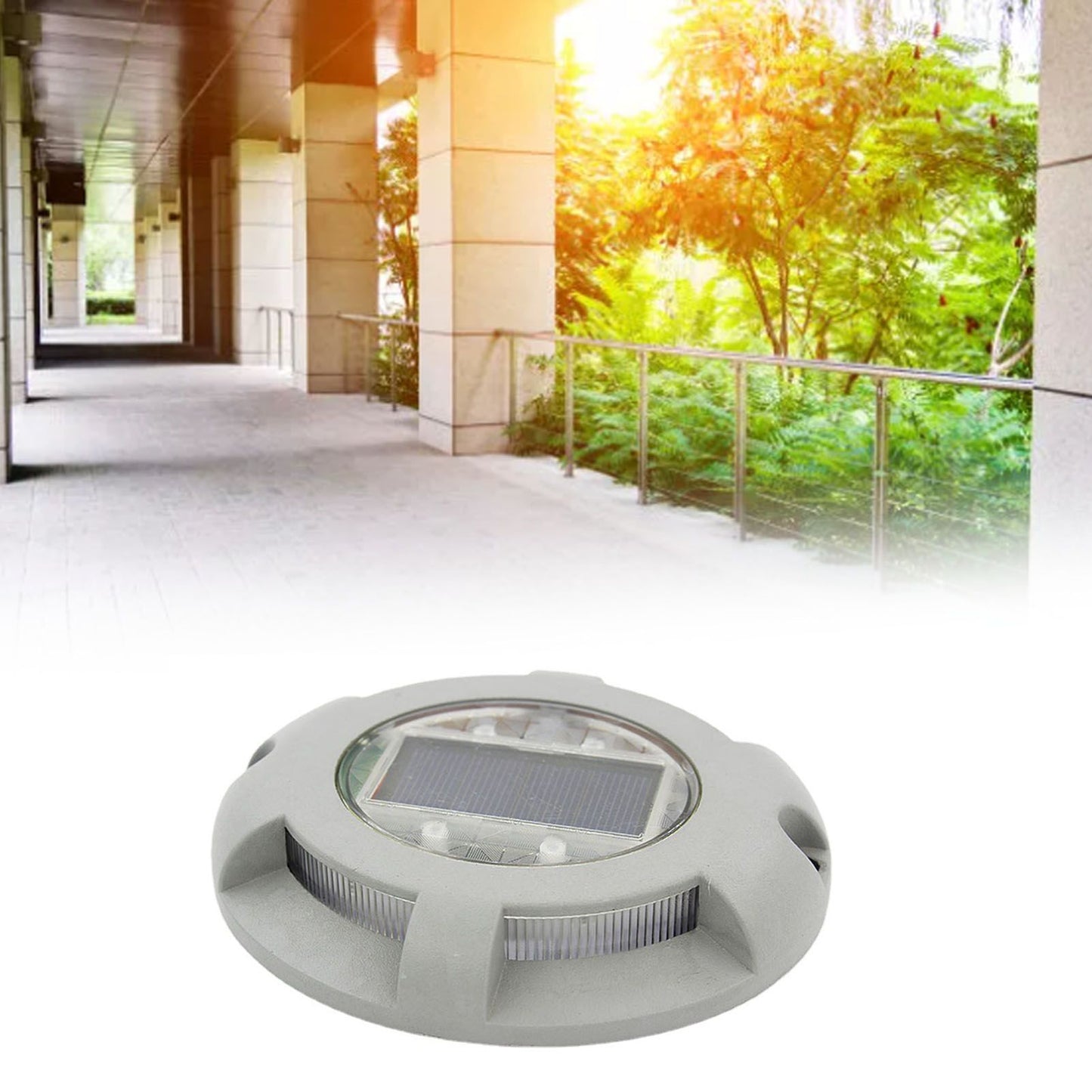 Solar Step Light IP65 Waterproof Round Aluminum Alloy Outdoor LED Stair Lamp for Deck Courtyard Pathway Warm V1294-YM0521-3119220186812