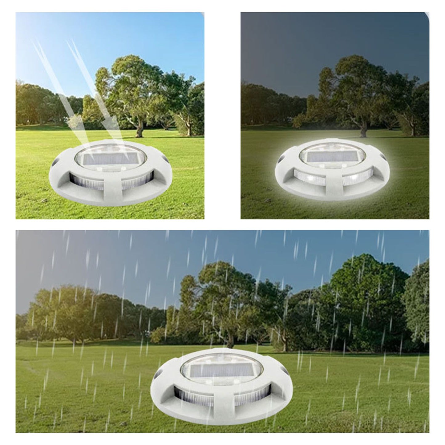 Solar Step Light IP65 Waterproof Round Aluminum Alloy Outdoor LED Stair Lamp for Deck Courtyard Pathway Warm V1294-YM0521-3119220186812