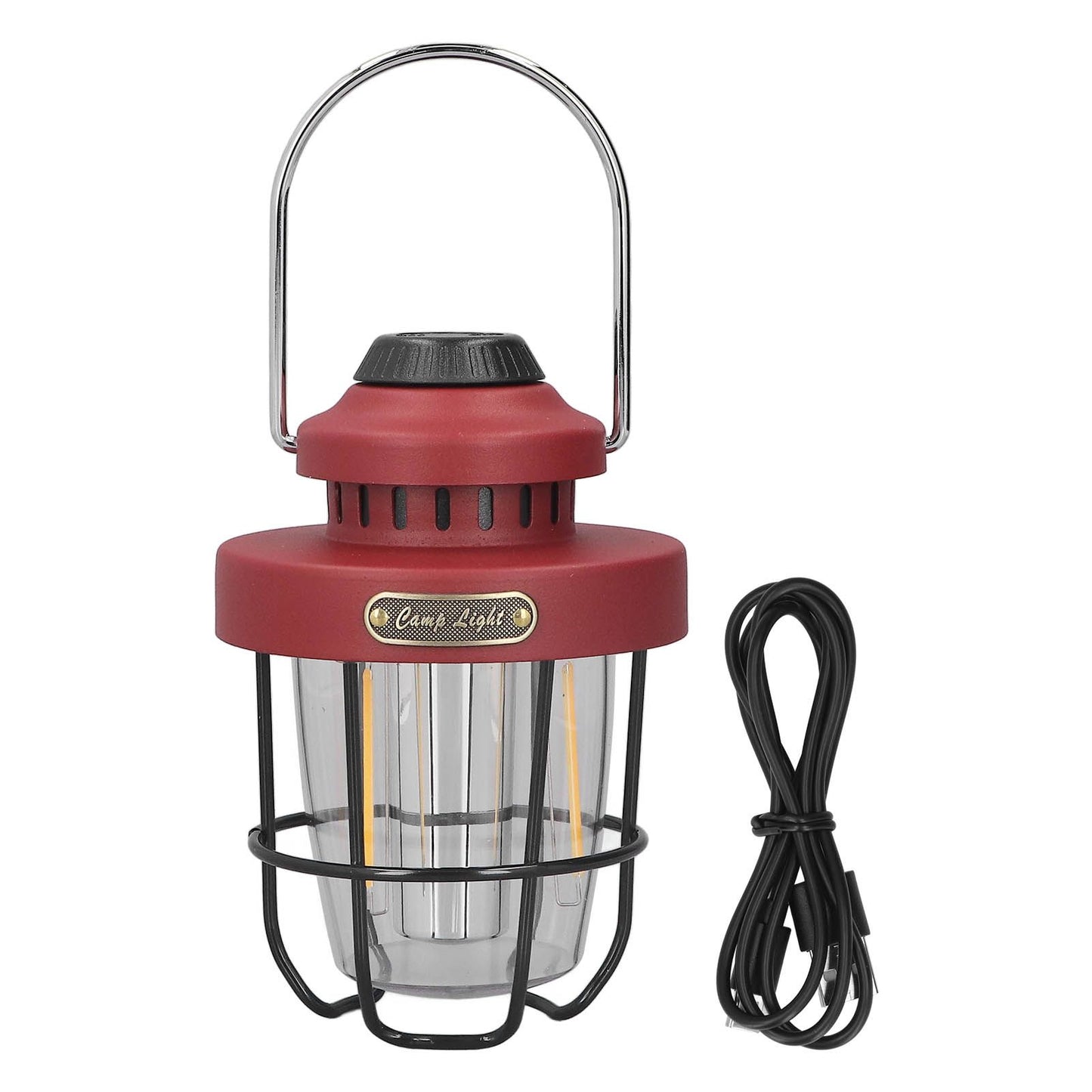 Camping Lantern Retro USB Charging 3 Light Modes IPX4 Waterproof Camping Lights for Outdoor Red V1294-YM0521-3119220192711