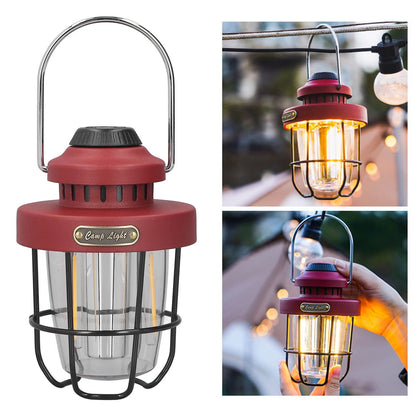 Camping Lantern Retro USB Charging 3 Light Modes IPX4 Waterproof Camping Lights for Outdoor Red V1294-YM0521-3119220192711