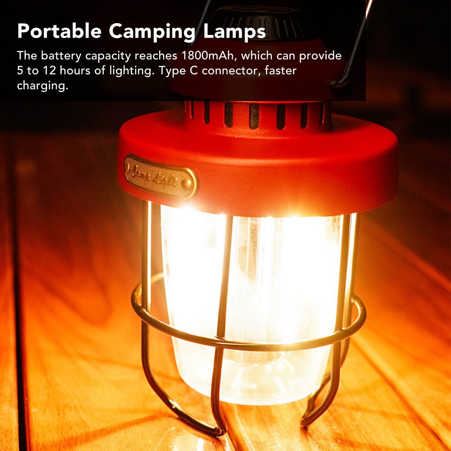 Camping Lantern Retro USB Charging 3 Light Modes IPX4 Waterproof Camping Lights for Outdoor Red V1294-YM0521-3119220192711