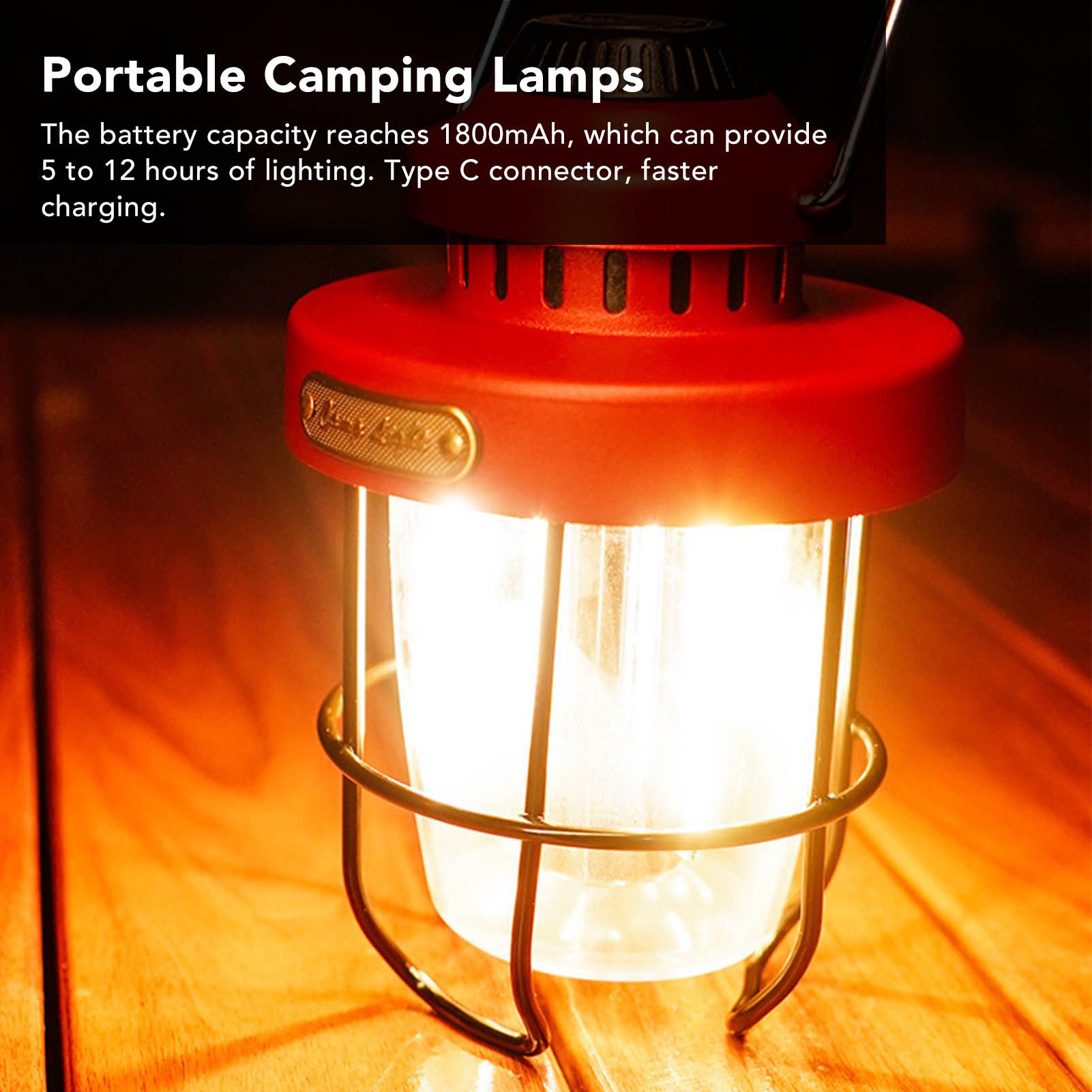 Camping Lantern Retro USB Charging 3 Light Modes IPX4 Waterproof Camping Lights for Outdoor Red V1294-YM0521-3119220192711
