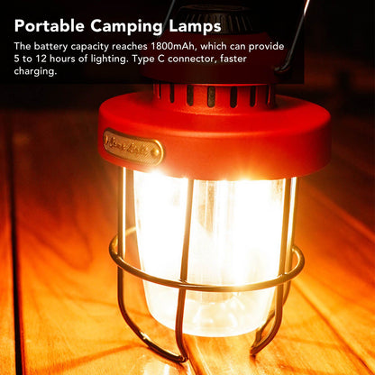 Camping Lantern Retro USB Charging 3 Light Modes IPX4 Waterproof Camping Lights for Outdoor Red V1294-YM0521-3119220192711