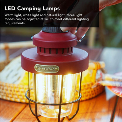 Camping Lantern Retro USB Charging 3 Light Modes IPX4 Waterproof Camping Lights for Outdoor Red V1294-YM0521-3119220192711