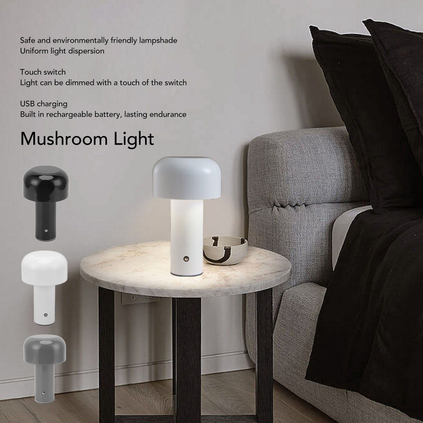 USB Mushroom Light Touch Control Mini Light Night Light with Adjustable Brightness 3 Color Temperature V1294-YM0521-3119220192812