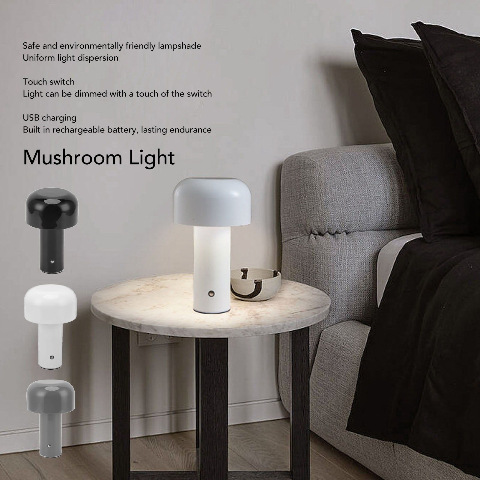 USB Mushroom Light Touch Control Mini Light Night Light with Adjustable Brightness 3 Color Temperature V1294-YM0521-3119220192812