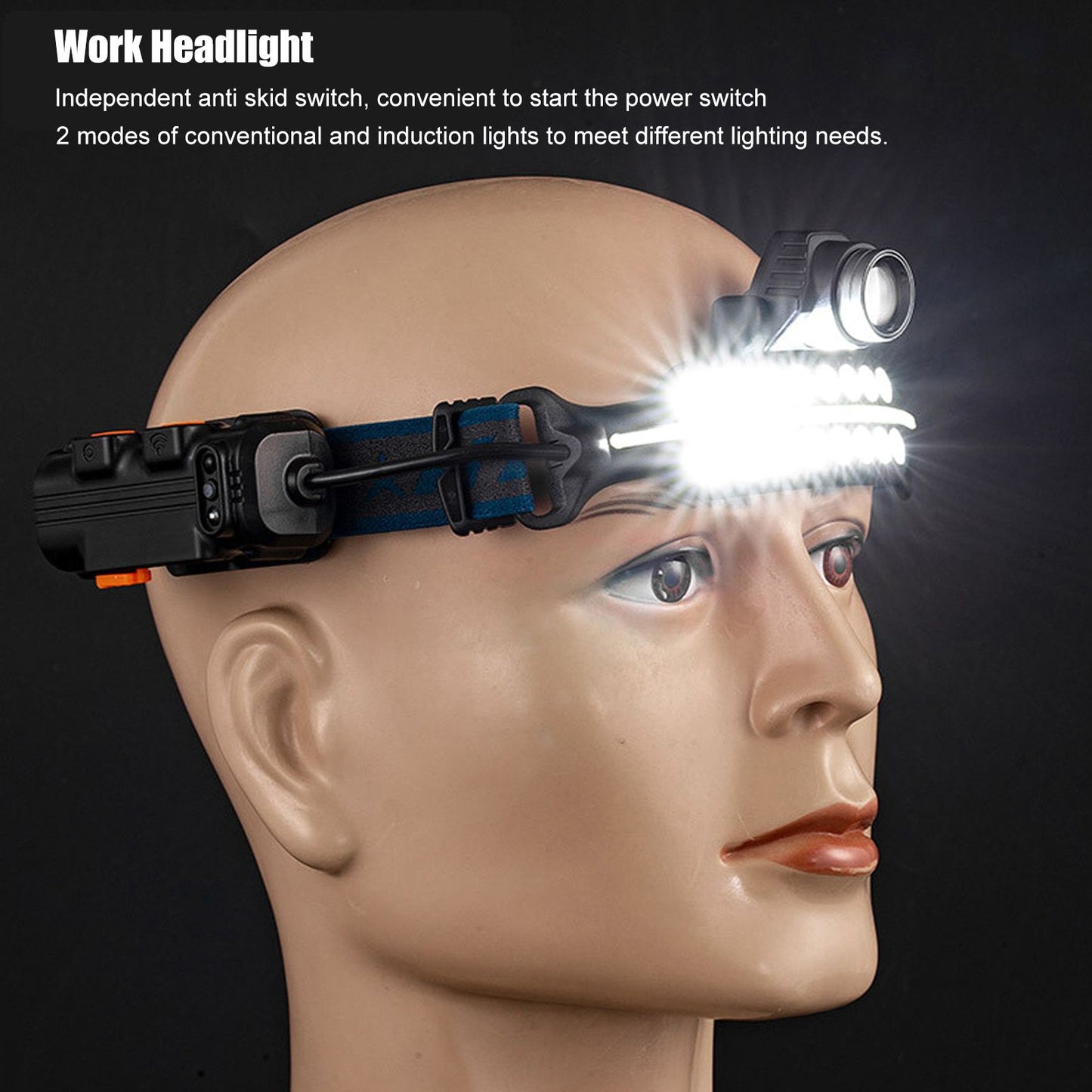 LED Headlamp Induction Type C Charging Red LED Warning Adjustable Head Flashlight for Work Camping V1294-YM0521-3119230003511