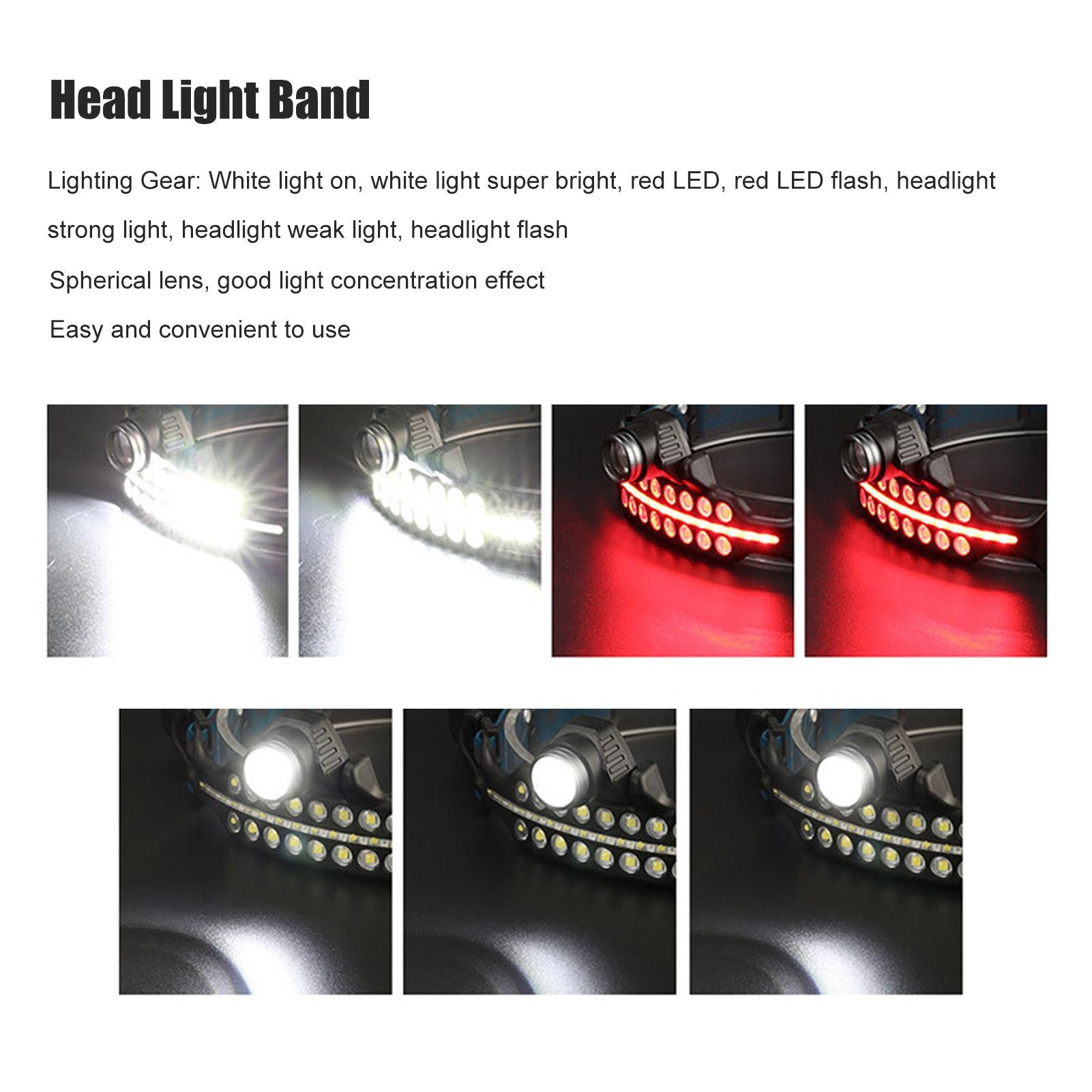 LED Headlamp Induction Type C Charging Red LED Warning Adjustable Head Flashlight for Work Camping V1294-YM0521-3119230003511