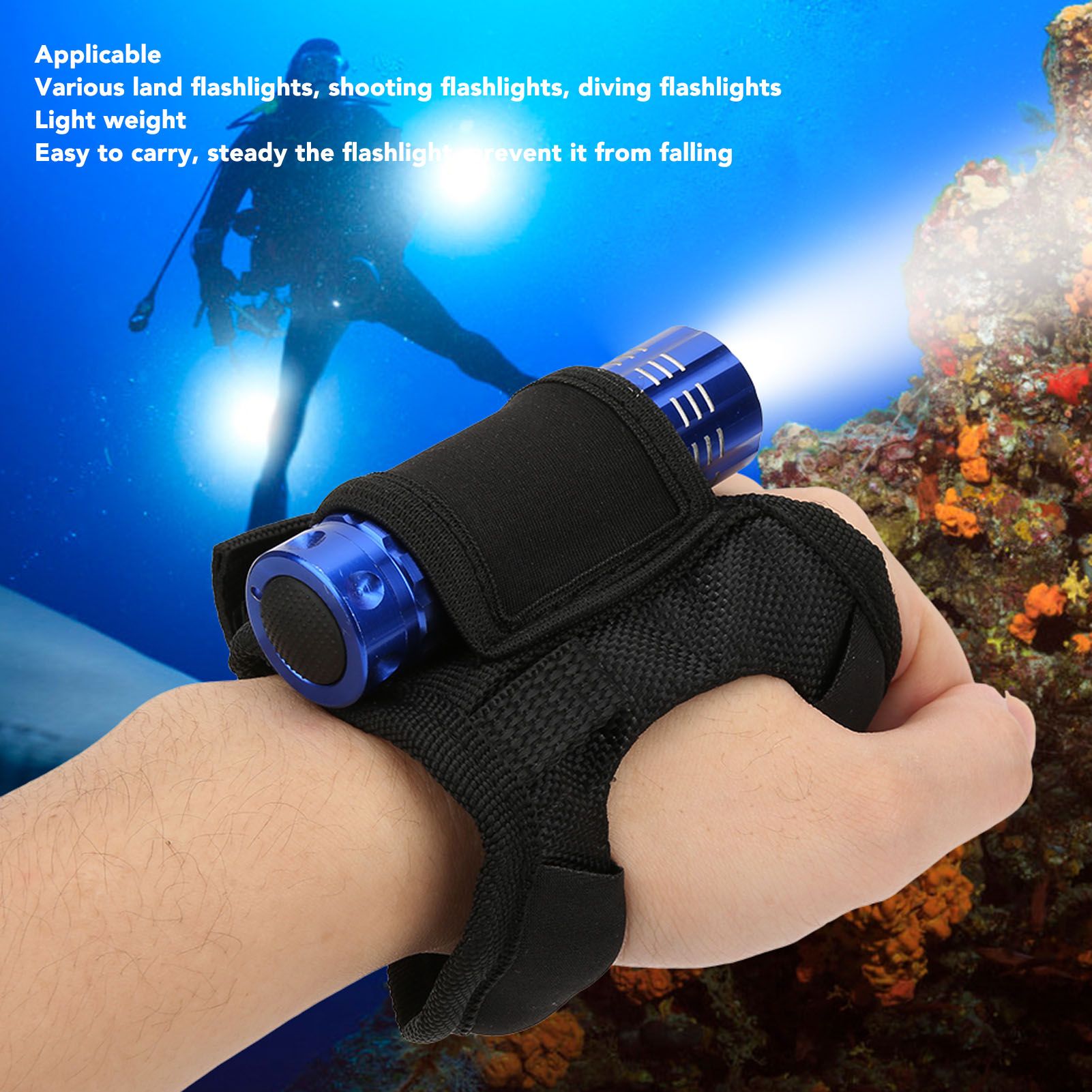 Flashlight Case Adjustable Diving Torch Protective Cover with Nylon Fixing Wrist Strap for 20-38mm Diameter V1294-YM0521-3119230004411
