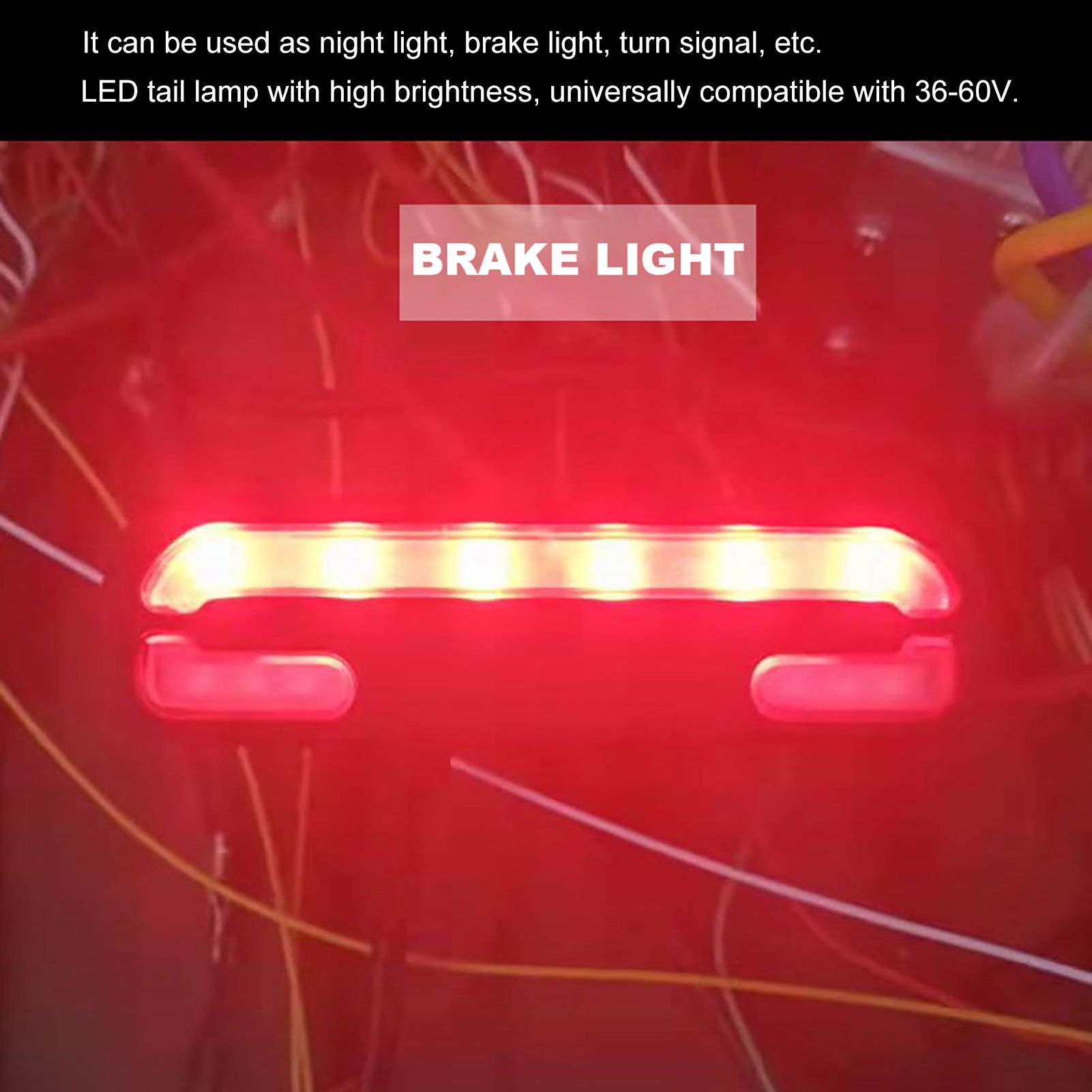 Electric Bike Taillight LED ABS Night Tail Light Brake Signal Light 36-60V for Riding V1294-YM0521-3119230006311