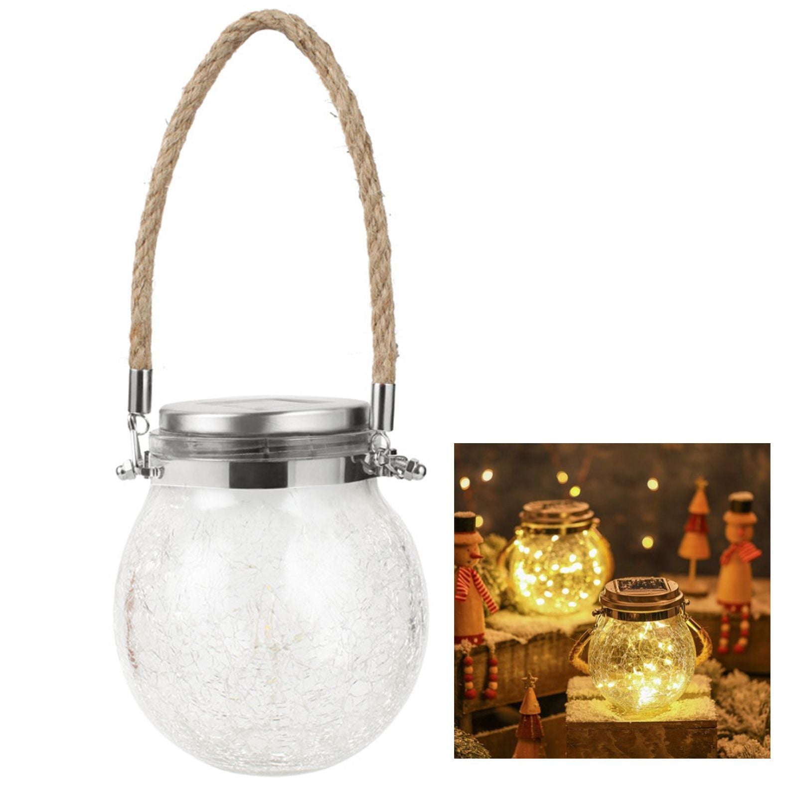 Hanging Solar Light Thickened Crackle Glass Style Waterproof Smar Sensor Hanging Solar Lantern for Garden V1294-YM0521-3119230007811