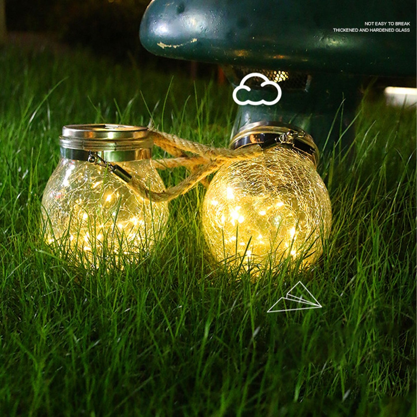 Hanging Solar Light Thickened Crackle Glass Style Waterproof Smar Sensor Hanging Solar Lantern for Garden V1294-YM0521-3119230007811